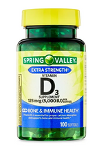 Cargar imagen en el visor de la galería, Vitamina D3, 125 mcg (5000 IU), Spring Valley, Varios tamaños disponibles
