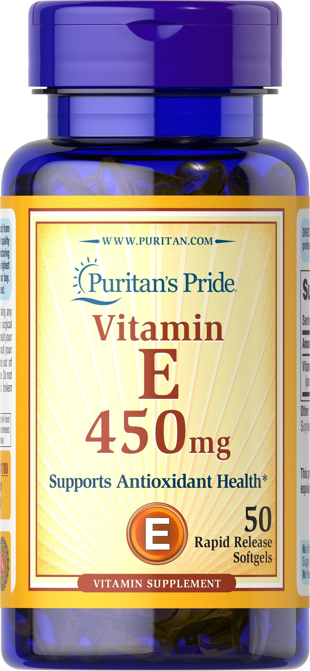 Vitamina E. Suplementa: Piel, antioxidante, antienvejecimiento, sistema inmune. Puritans Pride. De 50 y de 100 cápsulas