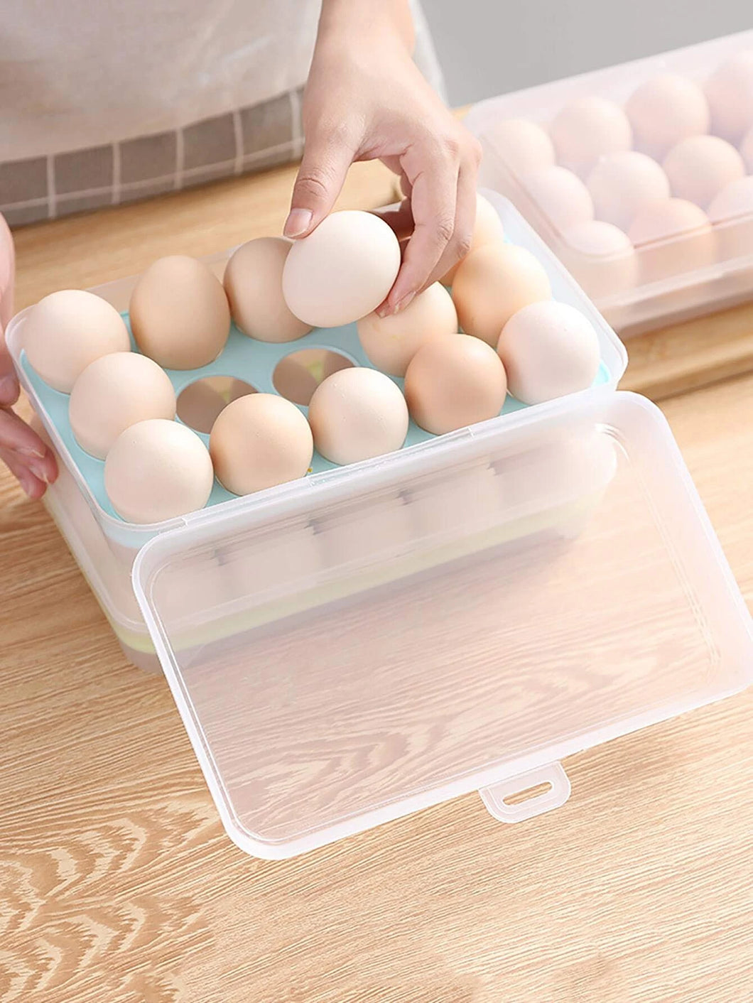 Organizador de huevos, plástico, color blanco transparente, capacidad para 15 huevos