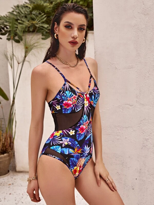 Una pieza Malla en contraste Tropical Bohemio