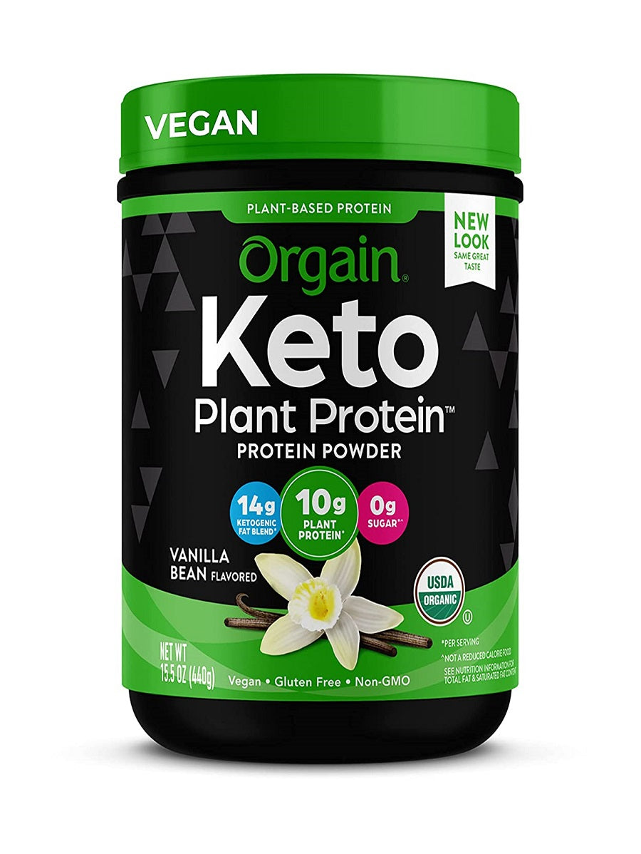 Orgain Keto Proteína a base de plantas, vainilla, orgánica, vegano, sin gluten, fibra prebiótica orgánica, 0.97 libras