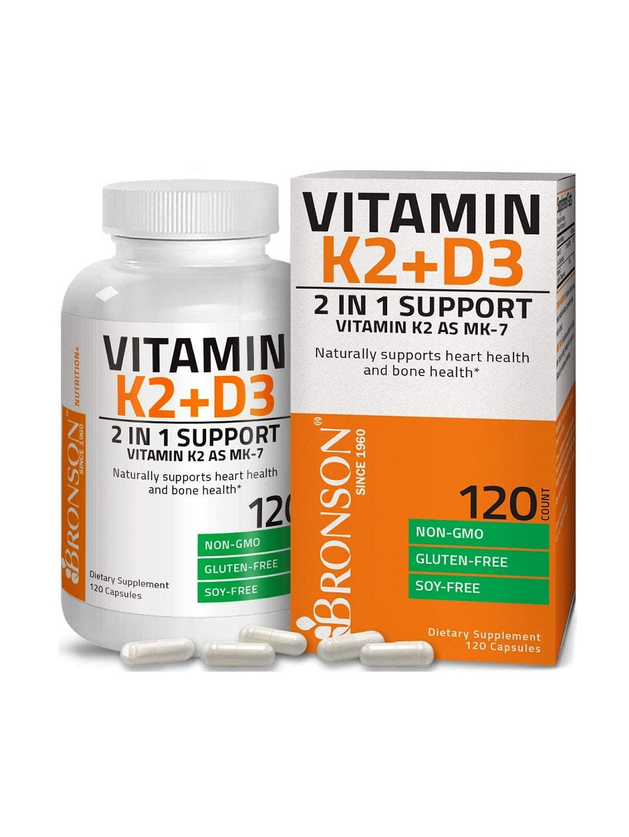 Vitaminas K2 + D3 | 2en 1 | La Combinación perfecta para la salud de Corazón y Huesos. 120 cápsulas.