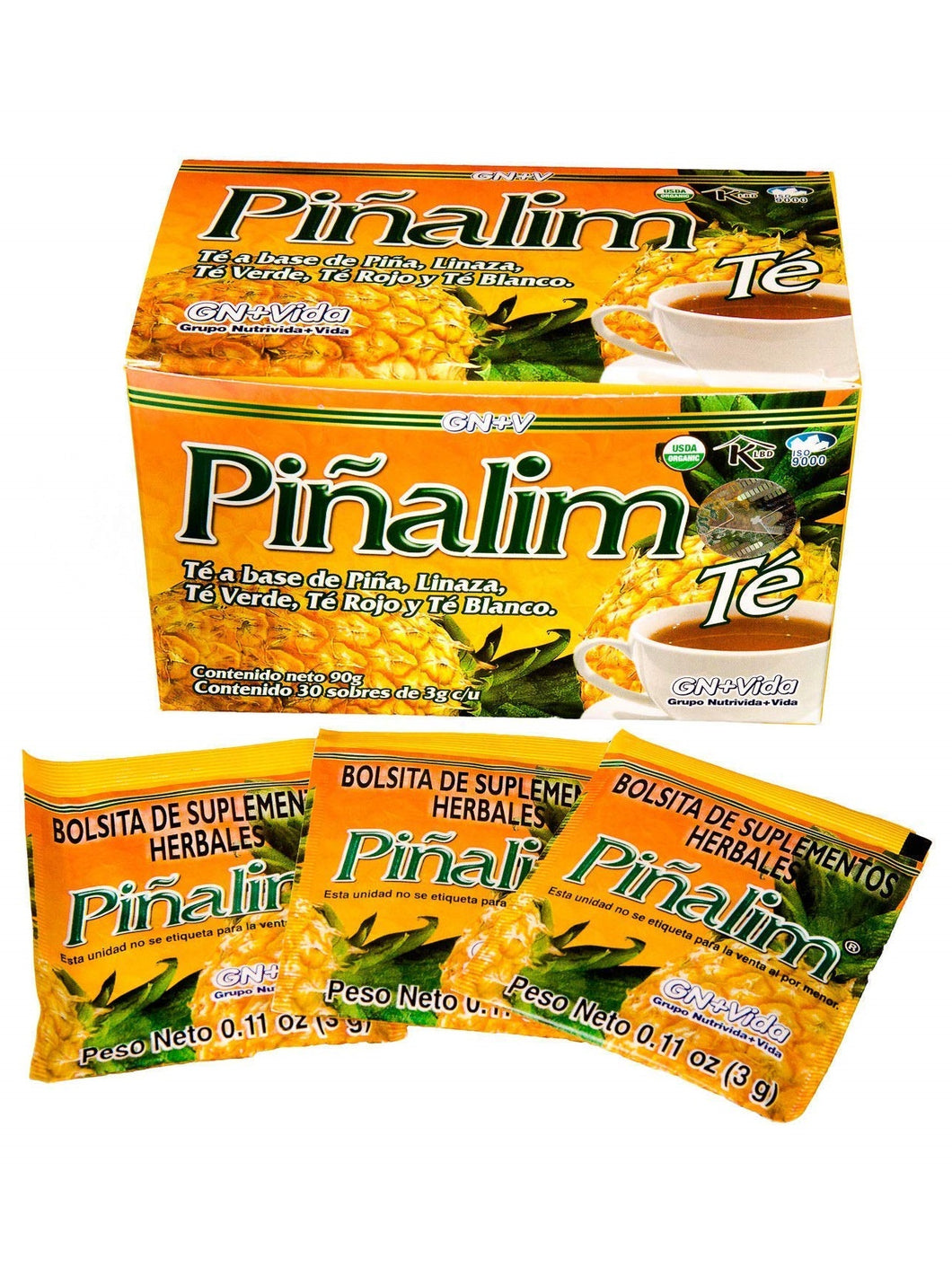 Piñalim Té,  para pérdida de peso y alivio del estreñimiento,  a base de piña, linaza, té verde y té blanco, suministro para 30 días