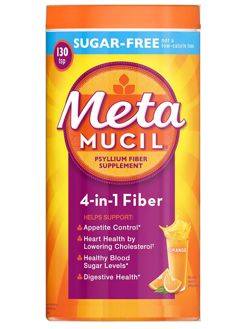 Metamucil Fiber, fibra de psyllium 4 en 1, bebida con sabor suave a naranja, 130 porciones. Alivia y controla: Estreñimiento, Colesterol, Azucar, Apetito. DISPONIBLE CON Y SIN AZUCAR.