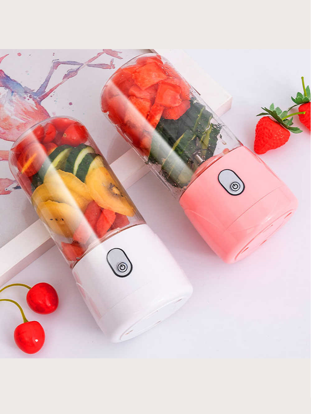 Licuadora portátil, exprimidor de frutas eléctrico portátil recargable usb de 300 ml, 2 colores disponibles.