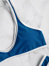 Cargar imagen en el visor de la galería, Bikini azul con ribetes de contraste blancos
