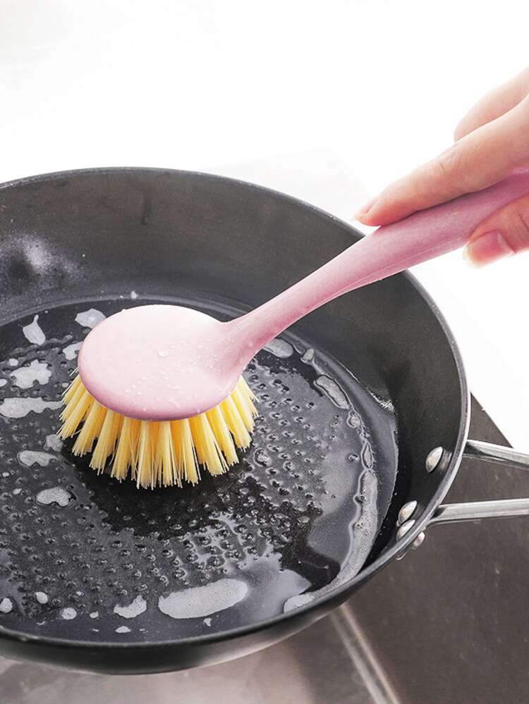 Cepillo de cocina con mango para limpiar ollas, platos y sartenes, limpiador de platos para fregadero de cocina